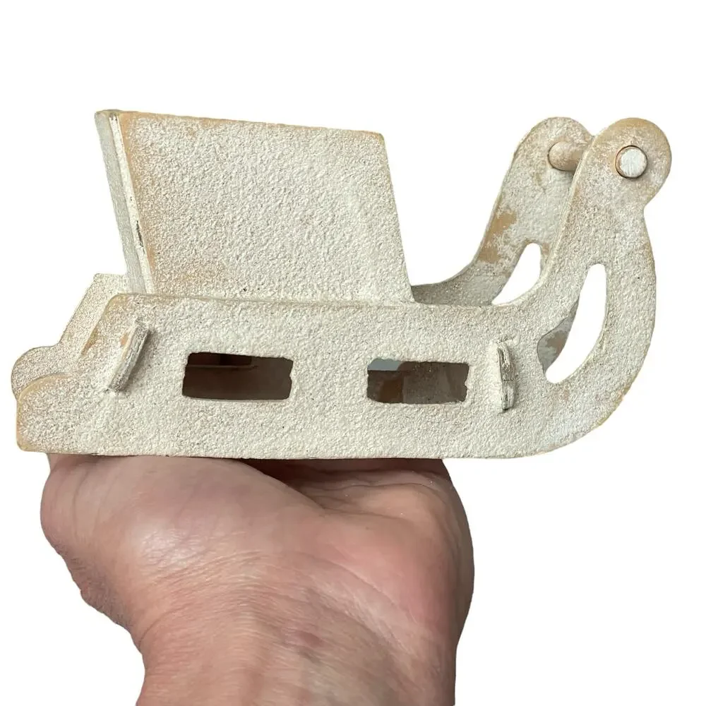 Vintage Christmas Putz Sleigh Cardboard Mica White Santa Sled Antique READ